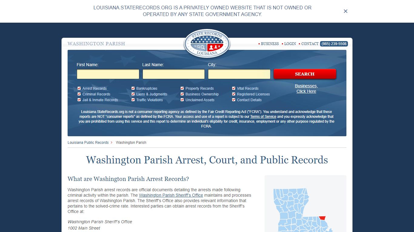 Washington Parish Arrest, Court, and Public Records